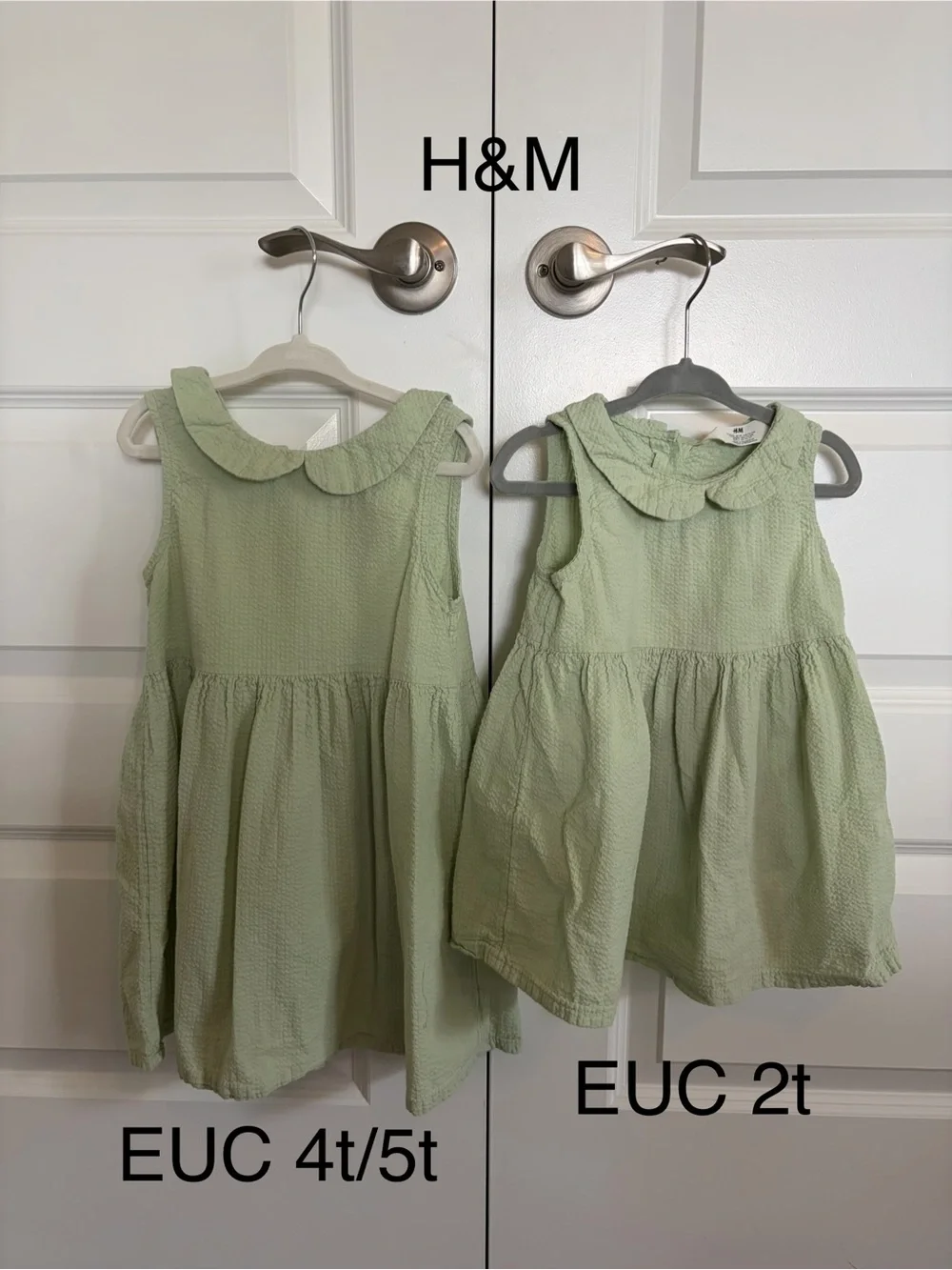 H&M Pale Green Textured Peter Pan Collar Matching Dresses